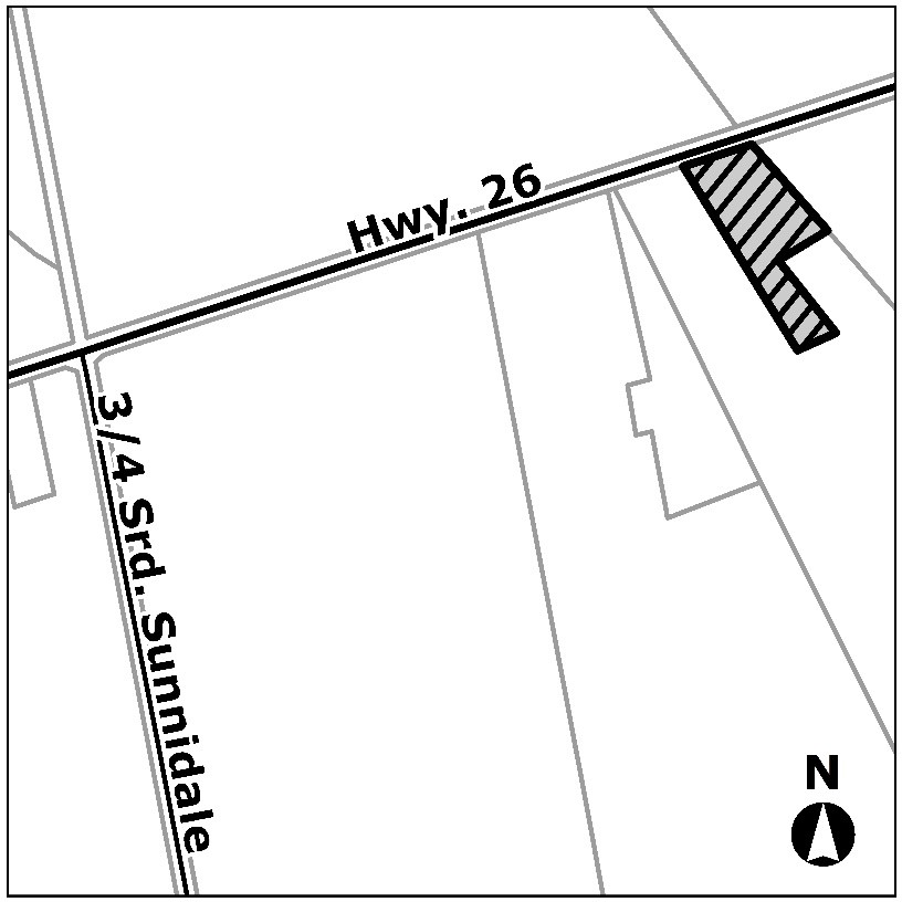 Map showing Highway 26 and 3/4 Sideroad Sunnidale