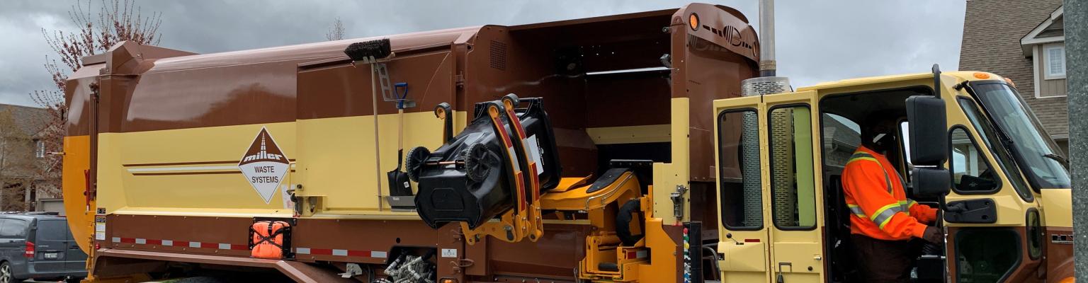 Demonstration of new automated cart collection system featuring one of the 90+ new Miller Waste collection vehicles.