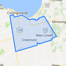A map of the Township of Clearview in Ontario, Canada